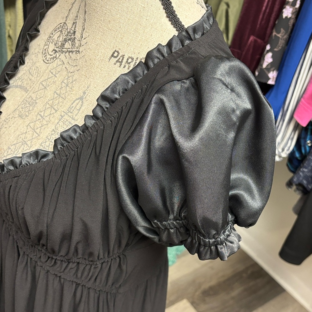 Y2K Puff Sleeve Satin Hem Babydoll Dress - Picture 8 of 15